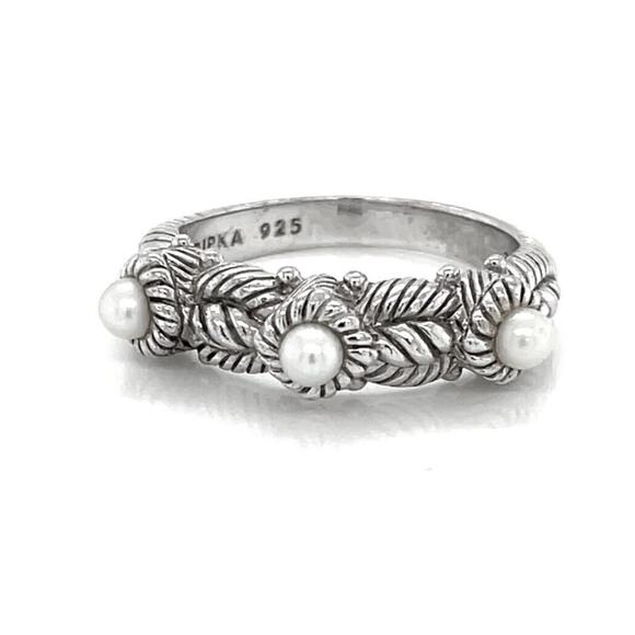 Judith Ripka Sterling Silver 925 Three Pearl Band Ring Size 8 - Picture 1 of 7